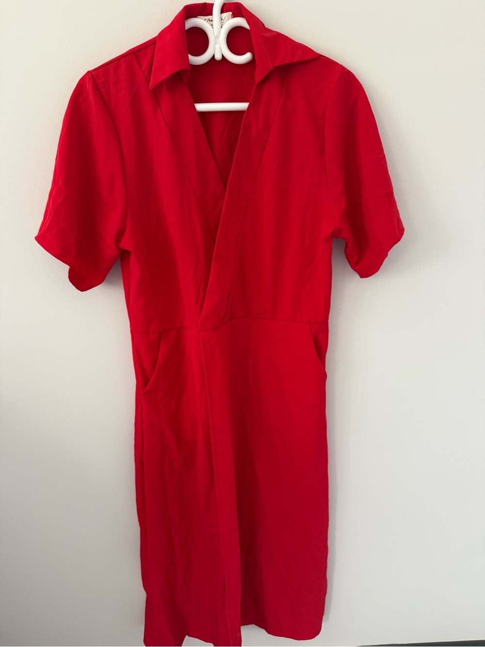 Freestyle Red V-Neck Midi Shirt Dress